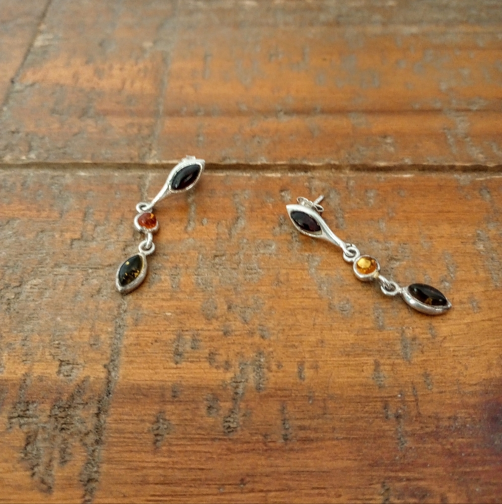 Sterling and Amber Dangle Earrings